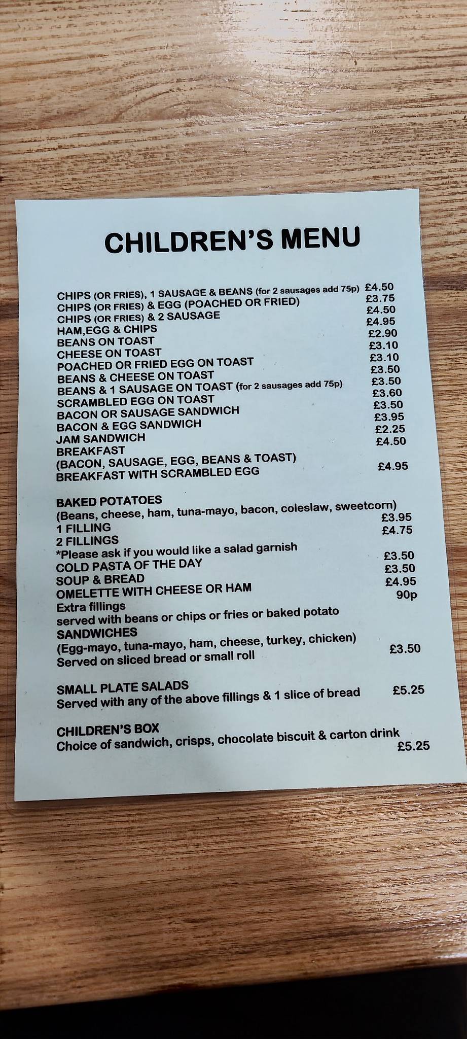 Menu at Charlie's Cafe, Northwich