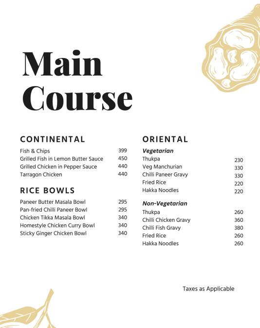 Cafe Craft menu