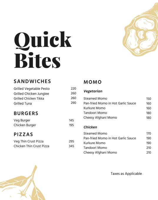 Cafe Craft menu