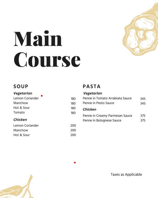 Cafe Craft menu