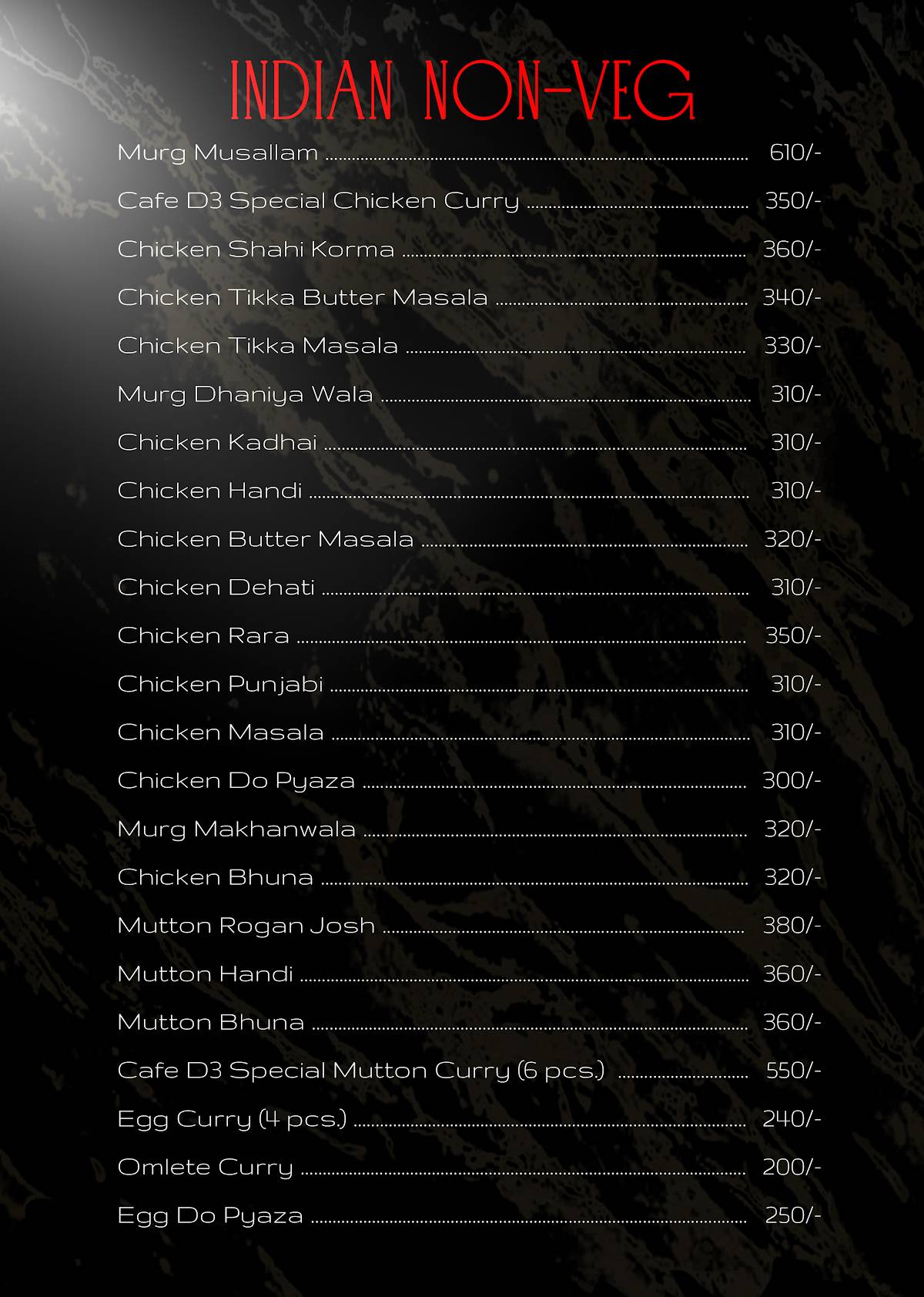 Cafe D3 & Restro menu