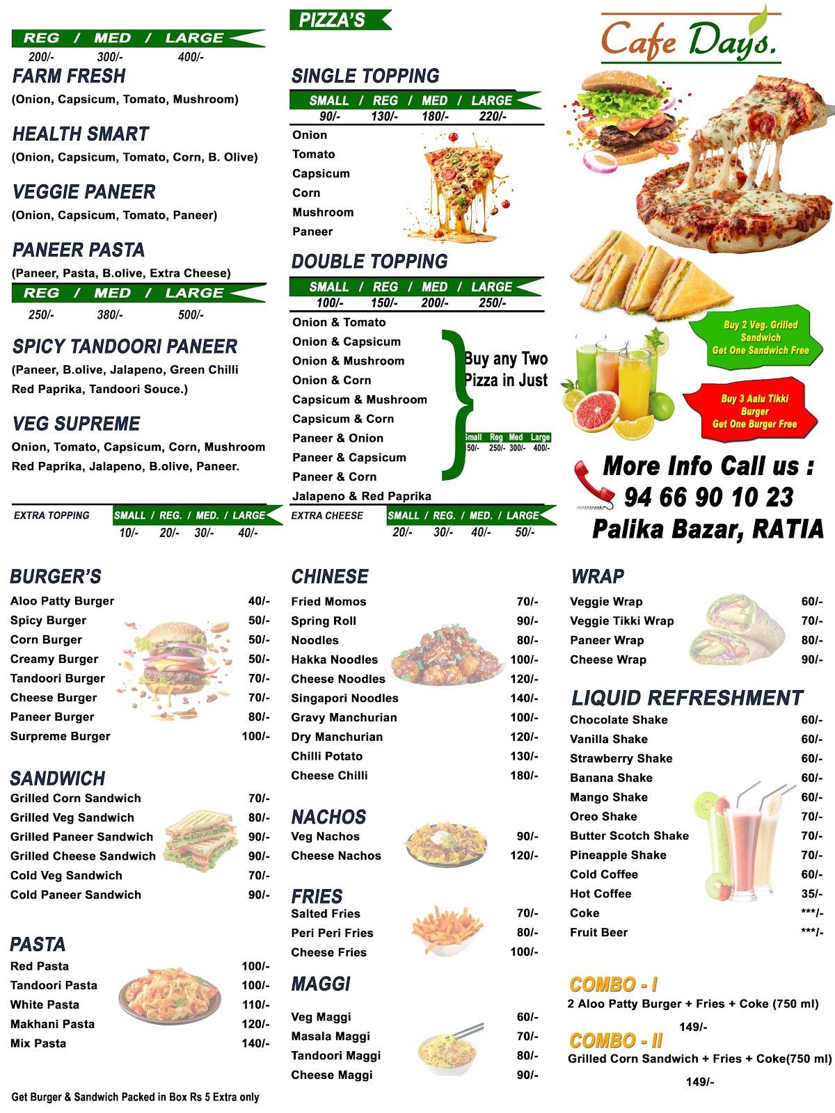 Cafe Days. menu