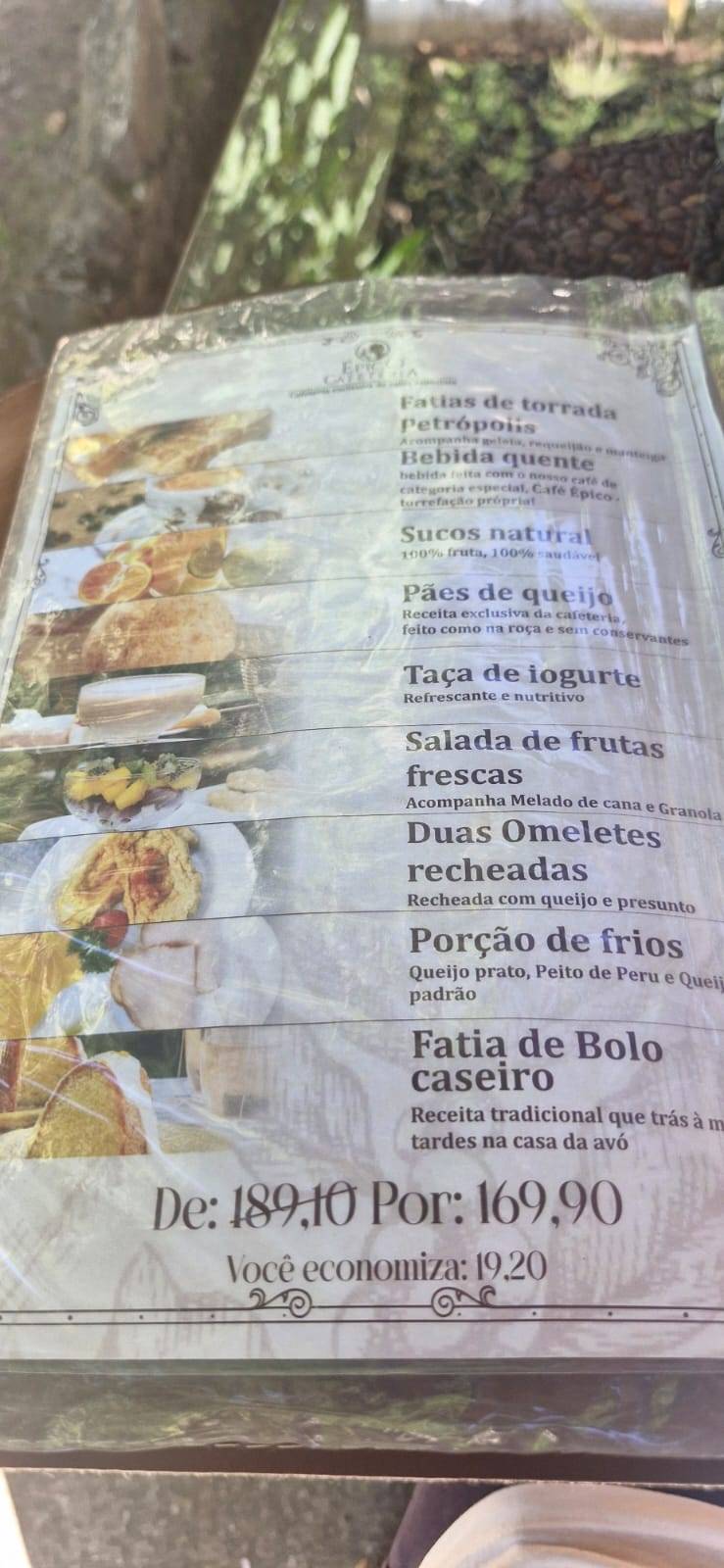 Épico Cafeteria - Museu Histórico da Cidade do RJ cardápio