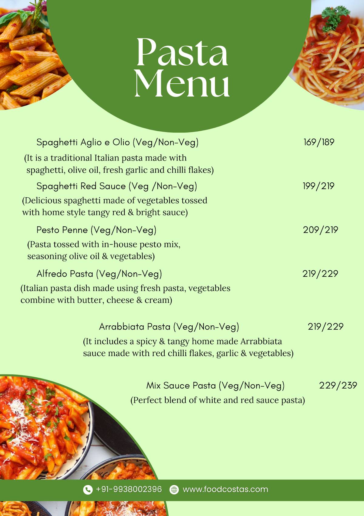 Foodcostas menu