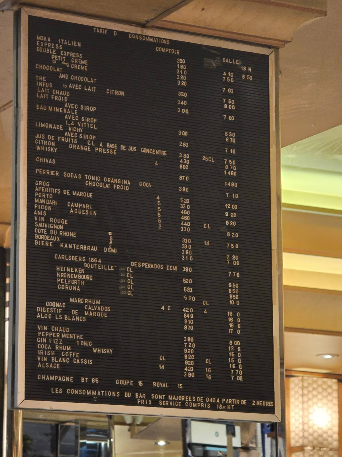 Menu de Café Kléber