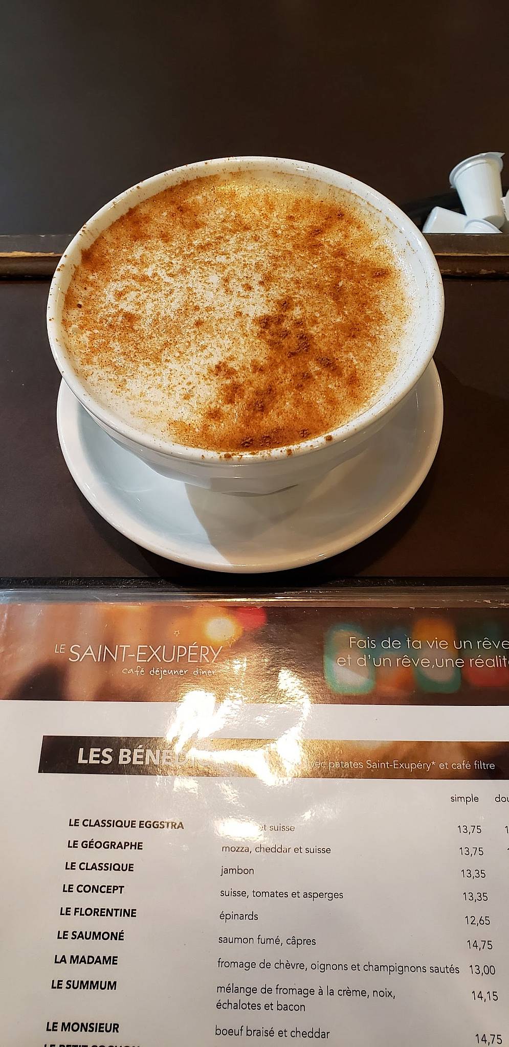 Menu de Le St-Exupéry