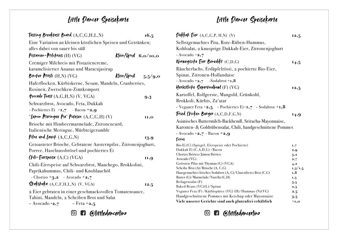 Menu de Little Dancer
