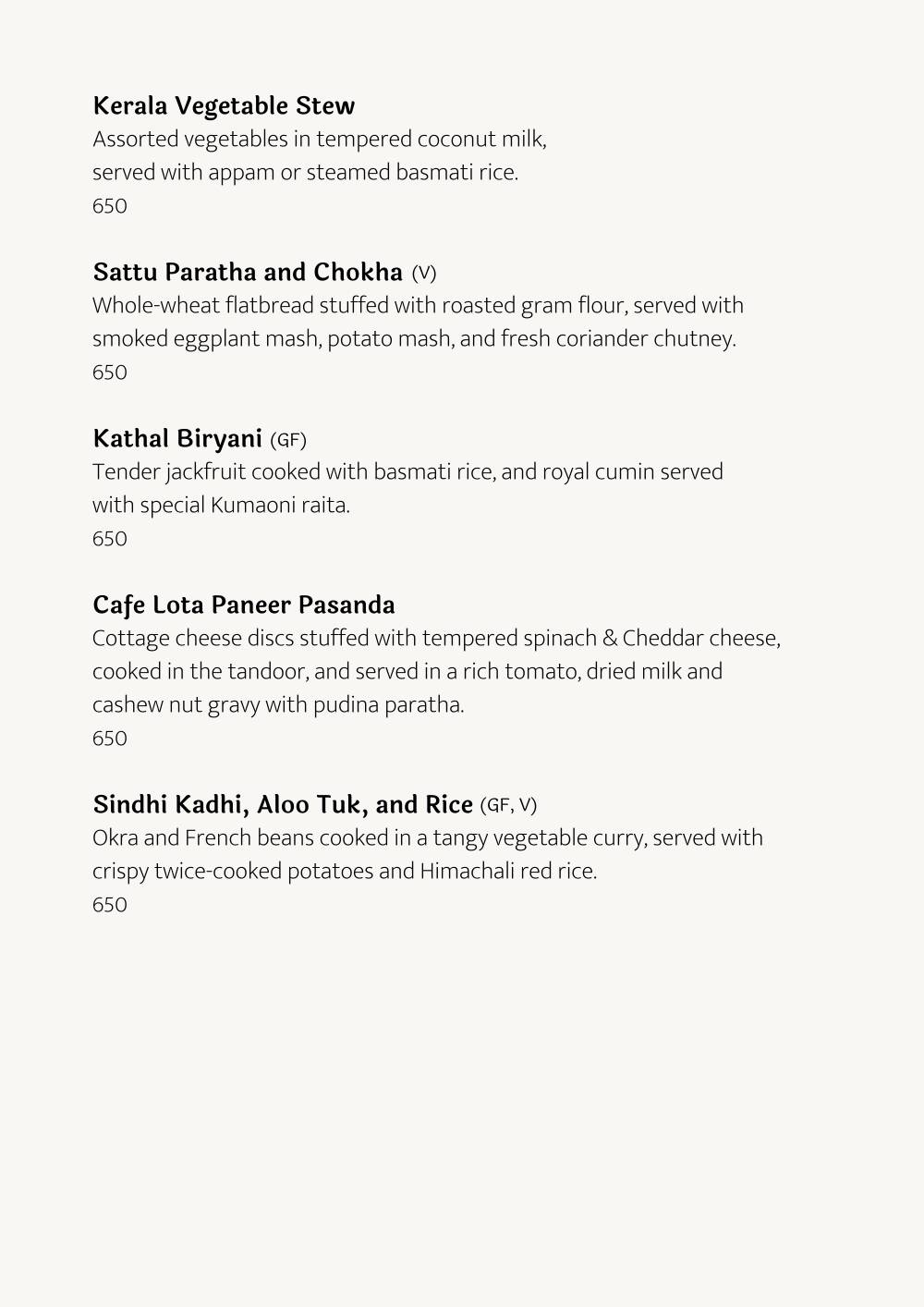Cafe Lota menu
