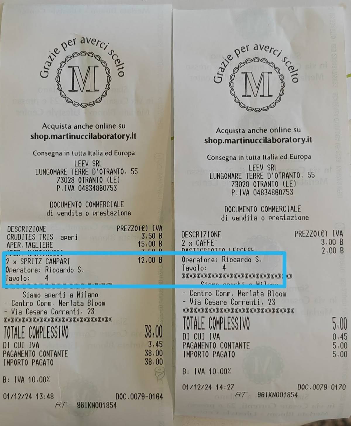 Menu di Martinucci Laboratorio Otranto 