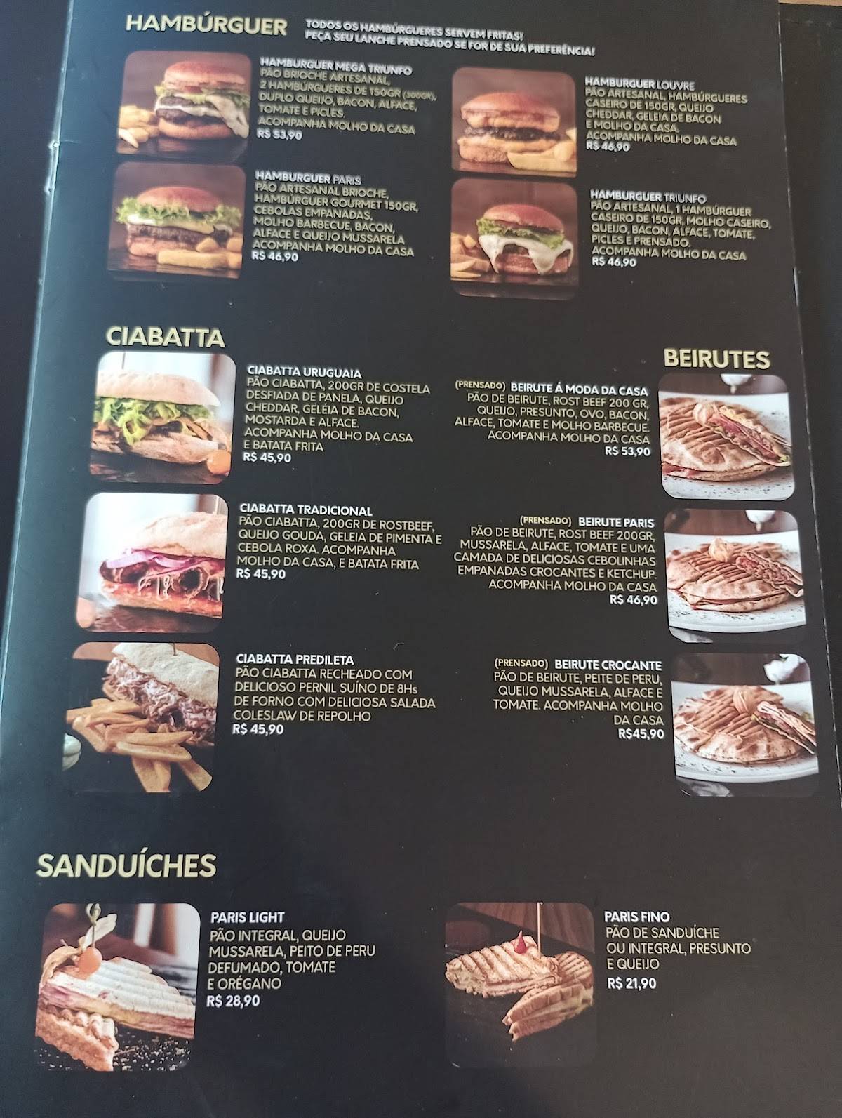 Café Paris cardápio