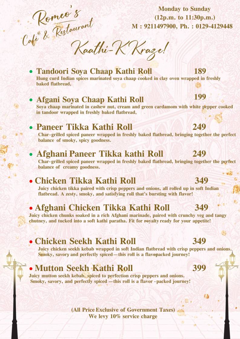 Romeo's Cafe & Restaurant menu