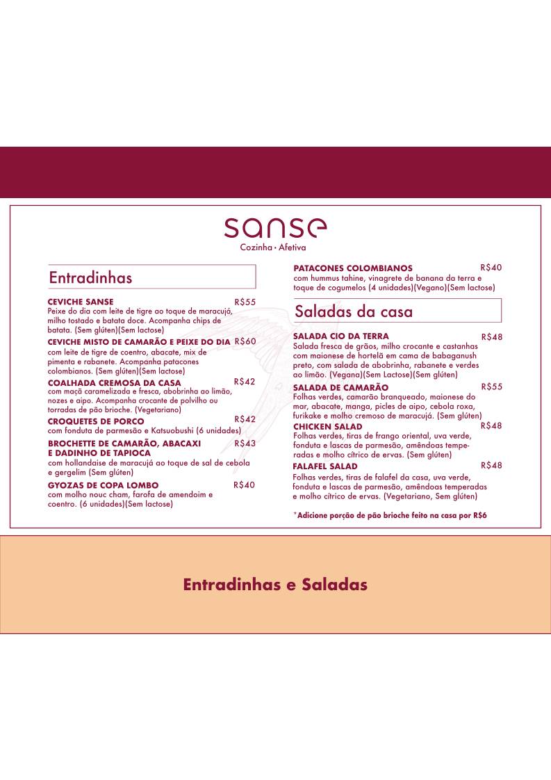 Sanse - Cozinha Afetiva cardápio