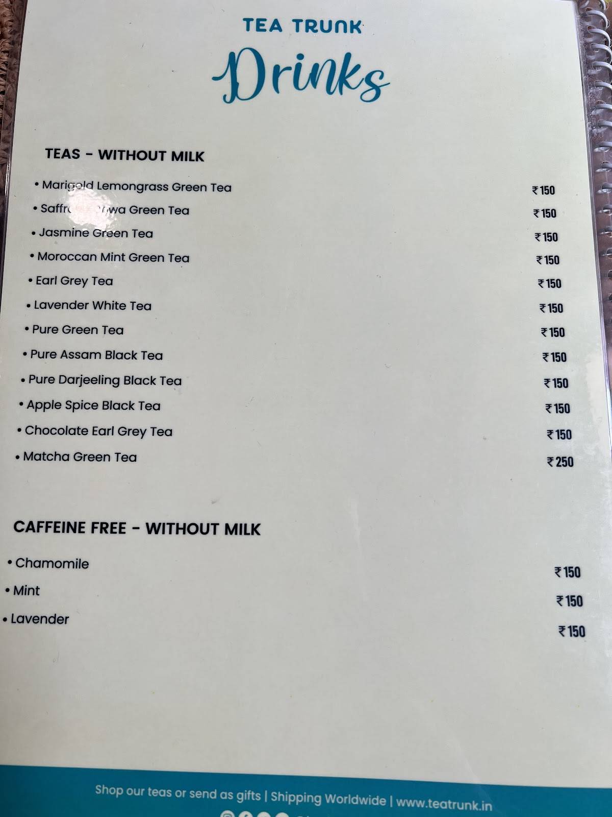 Cafe Tea Trunk menu