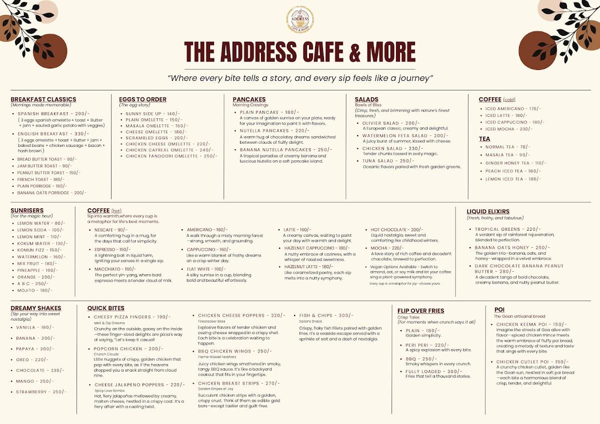 The Address Cafe & More menu