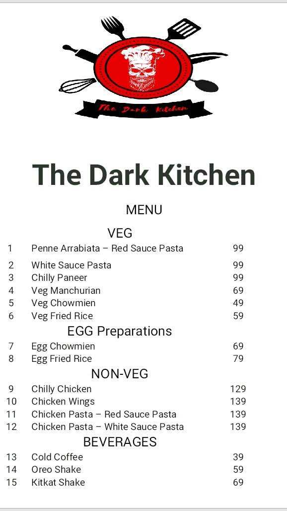 Menu at The Dark Kitchen, Jaipur