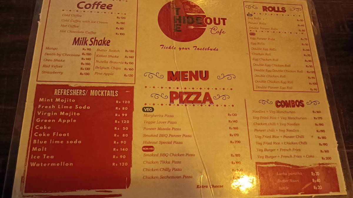 The Hideout Cafe menu