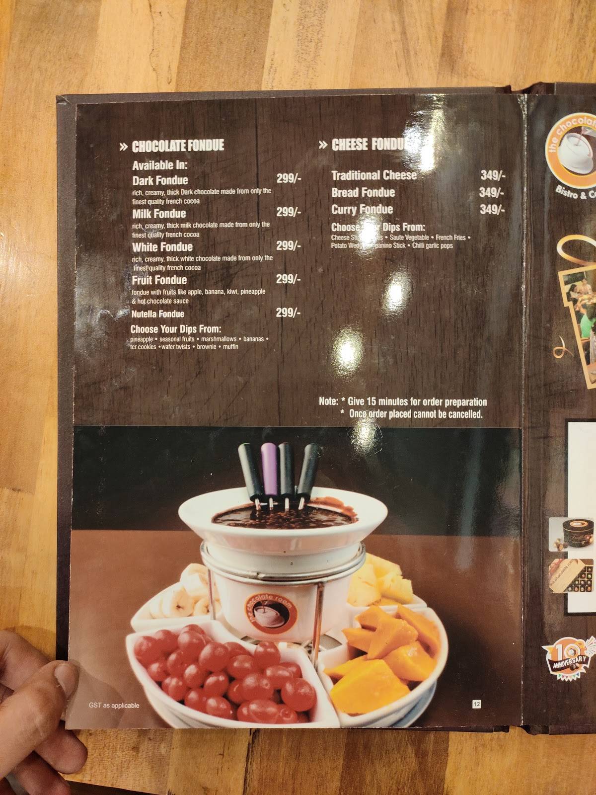 The chocolate room menu