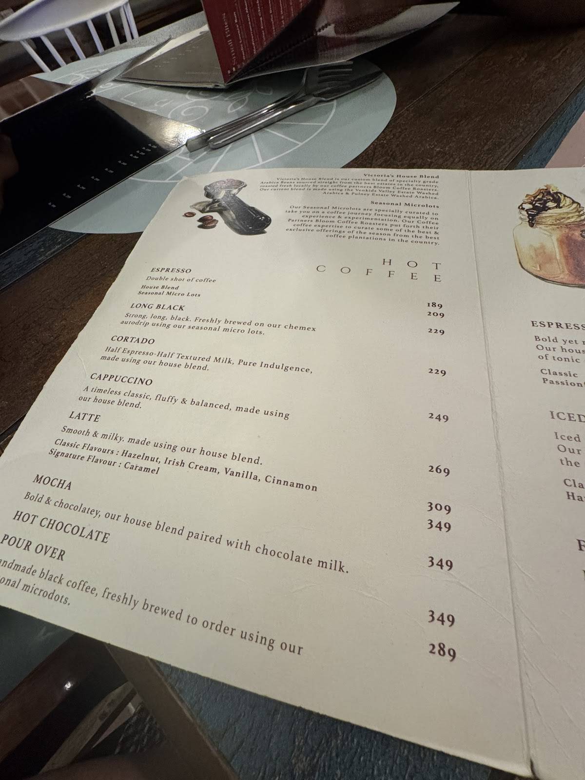 Victoria's Boutique Café menu