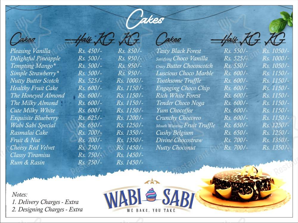 Wabi Sabi menu