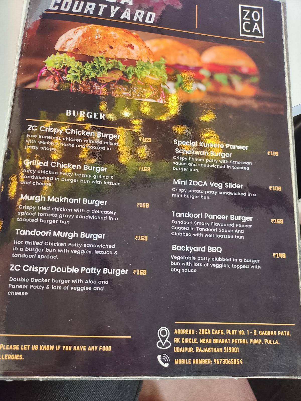 ZOCA Cafe menu