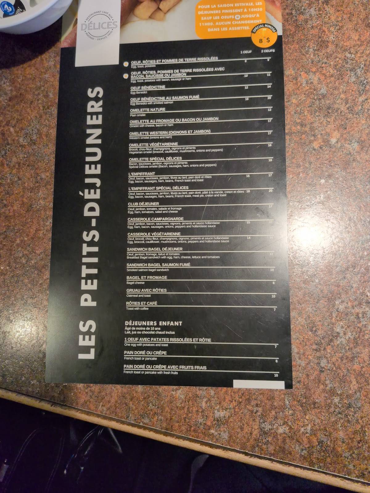 Menu de Café aux Délices