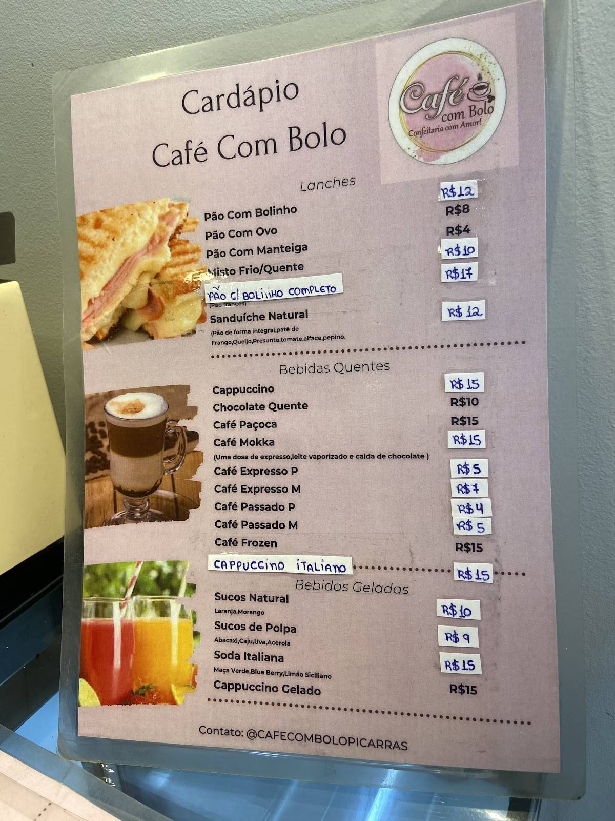 Café com Bolo cardápio
