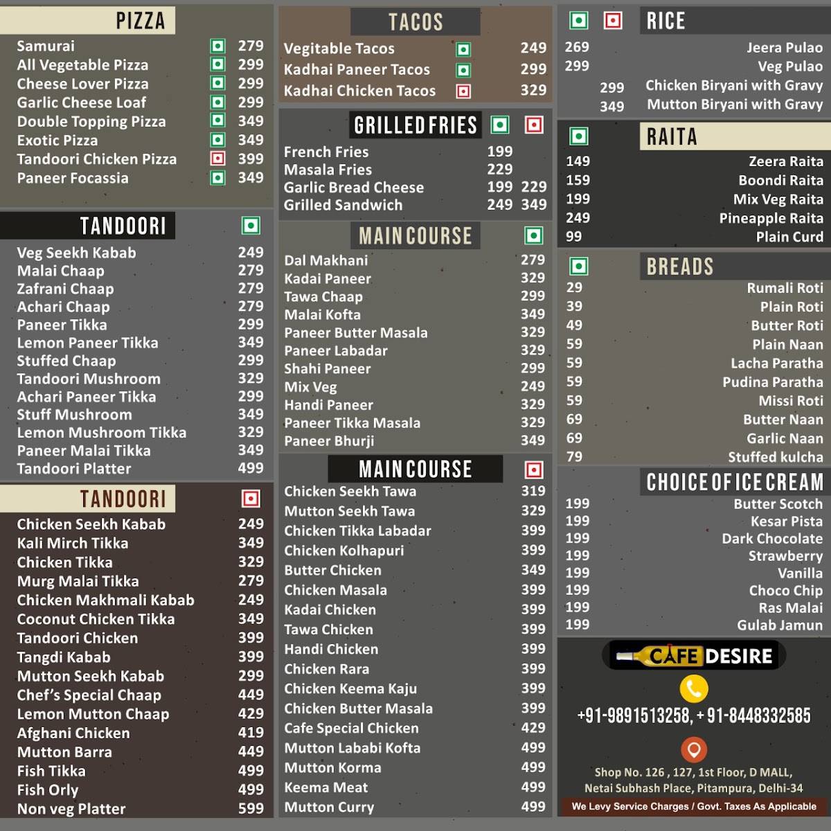 Cafe desire menu