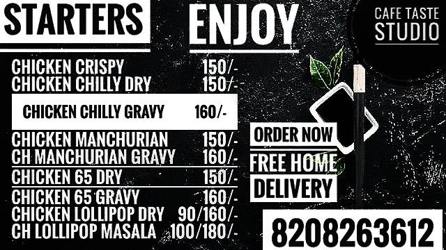 Cafe taste studio menu