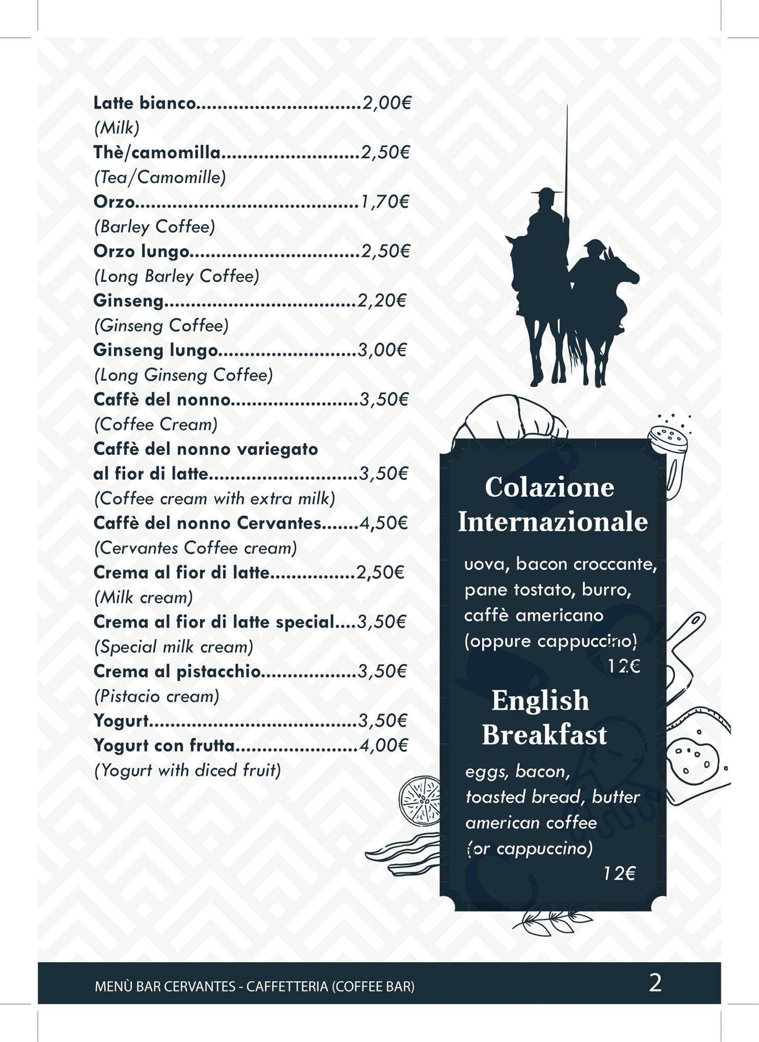 Menu di Bar Cervantes 
