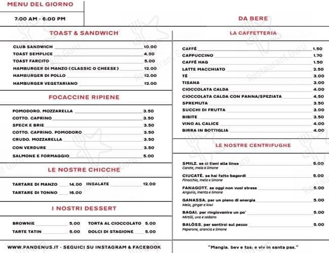 Menu di Osteria Pandenus 