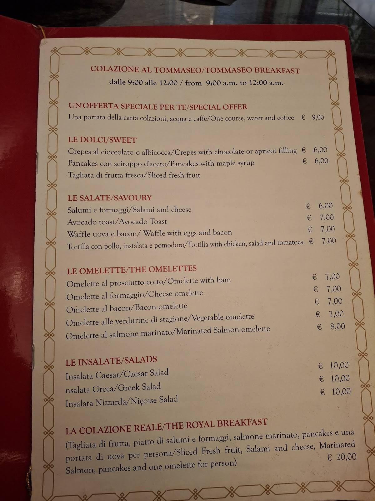Menu di Antico Ristorante Tommaseo 