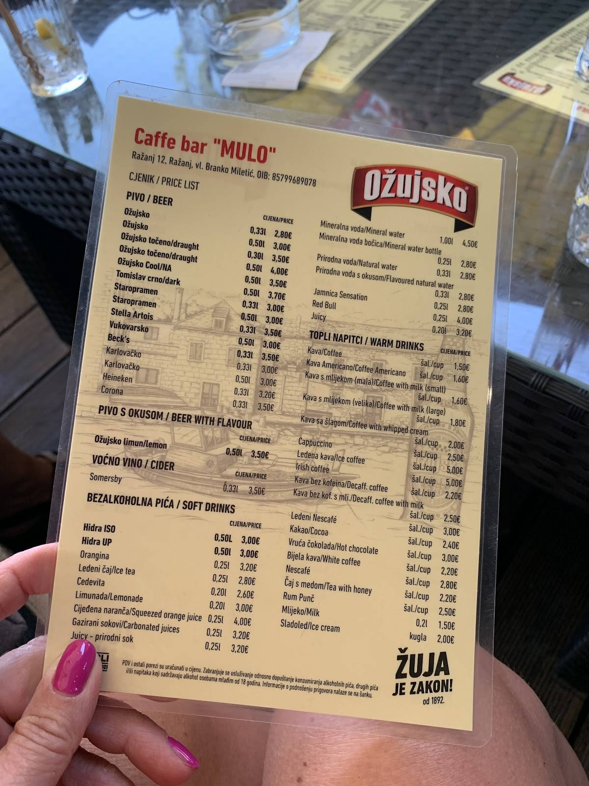 Menu di Caffe bar "MULO" 