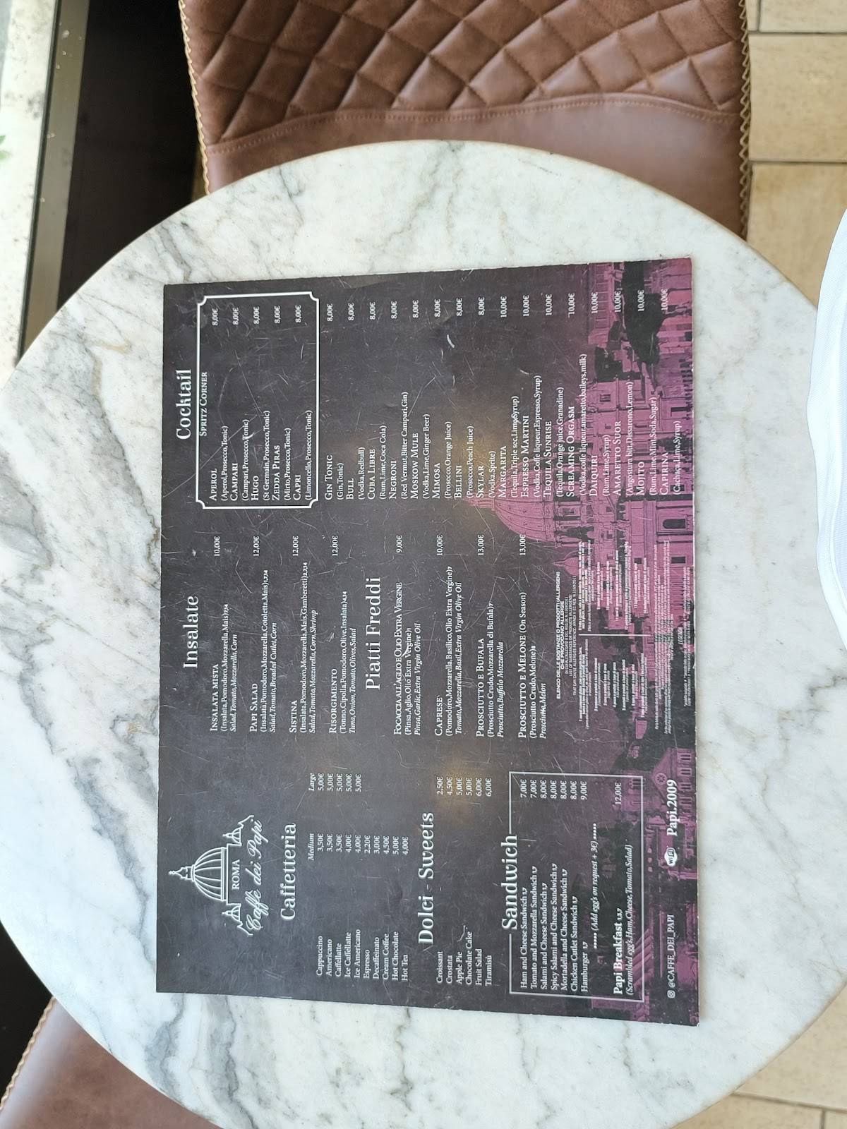 Menu di Caffe dei Papi 