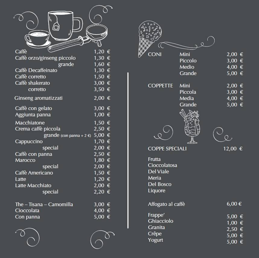 Menu di Caffetteria Gelateria MORI 