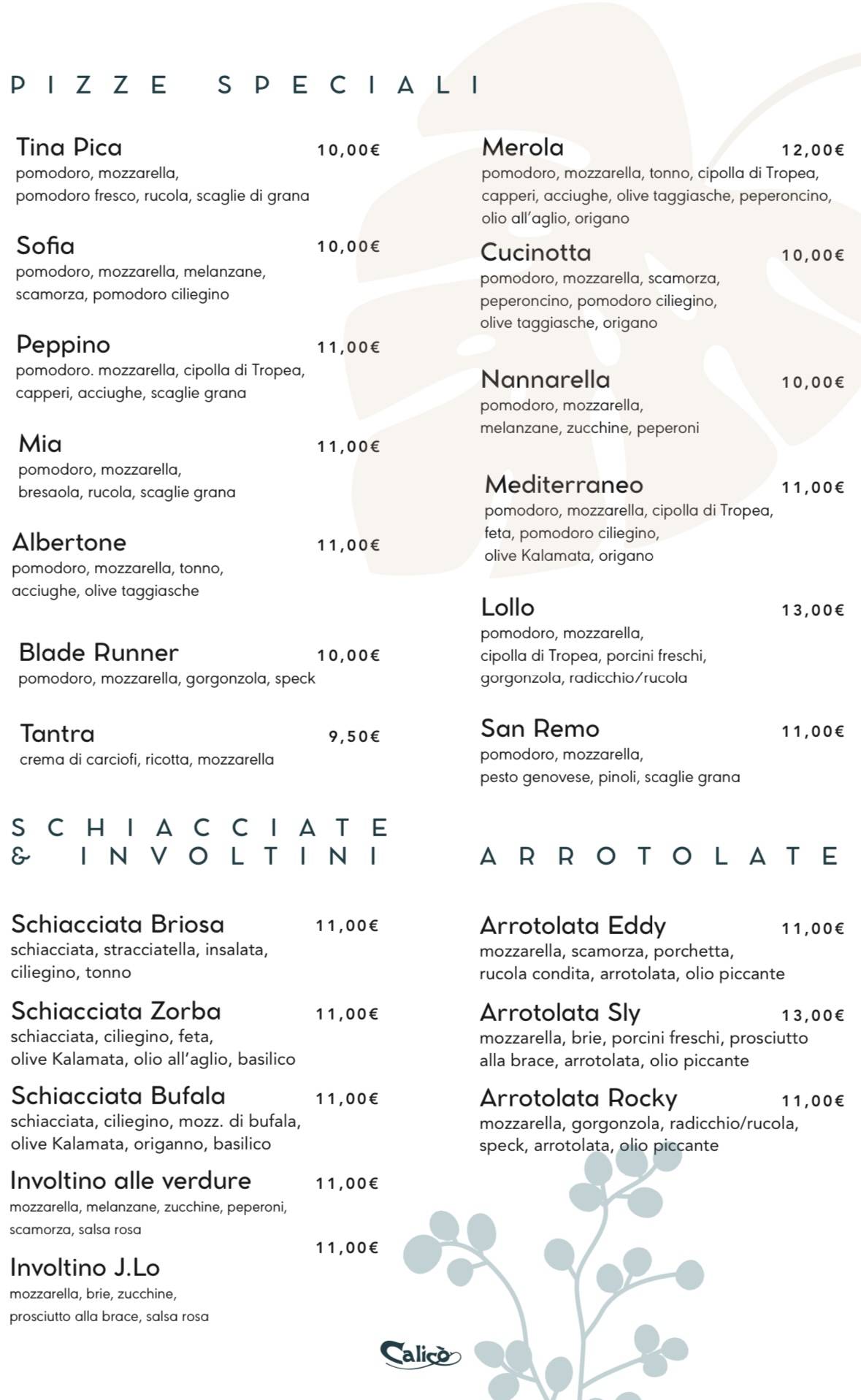 Menu di Calicò 