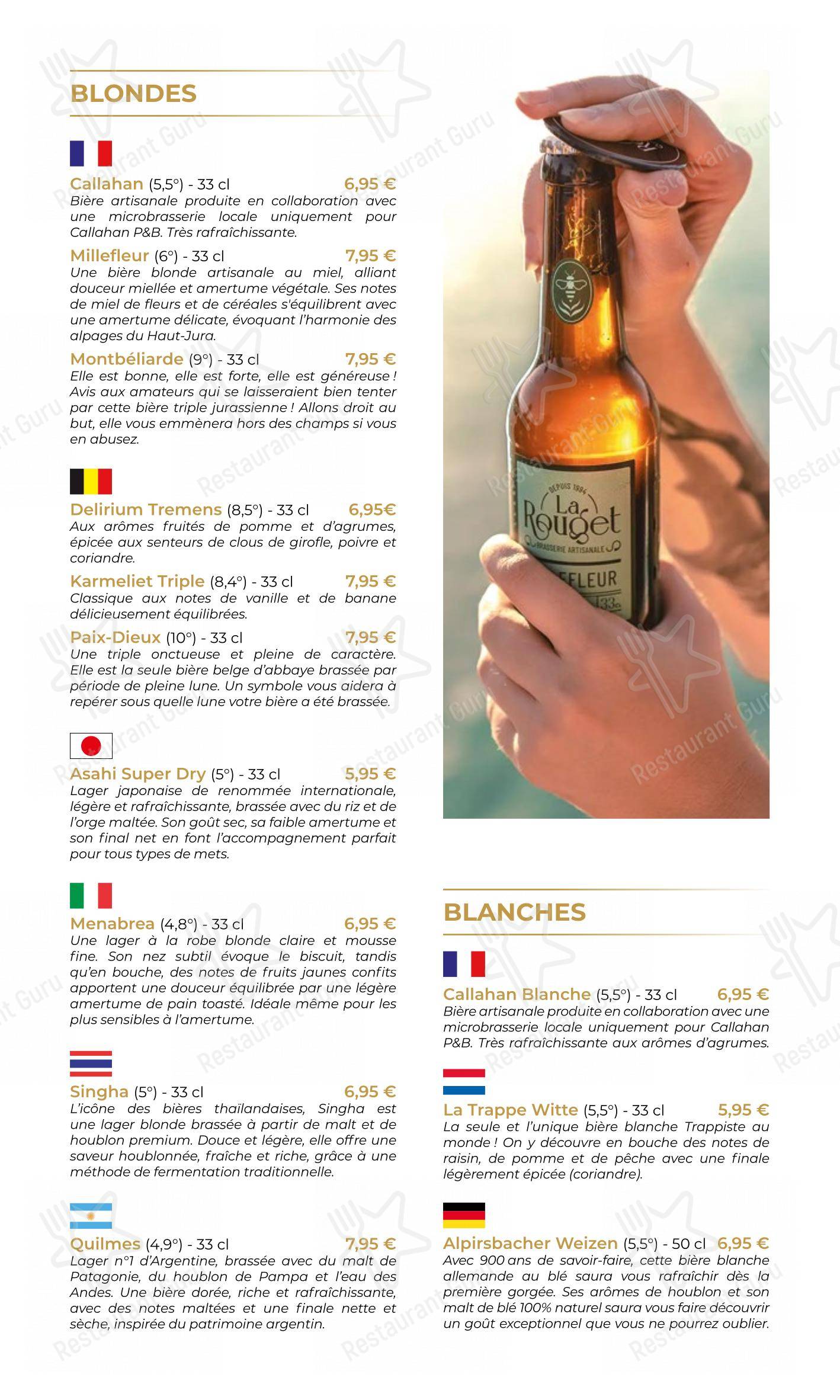 Menu pour Callahan Pub & Brasserie Besançon - Menu