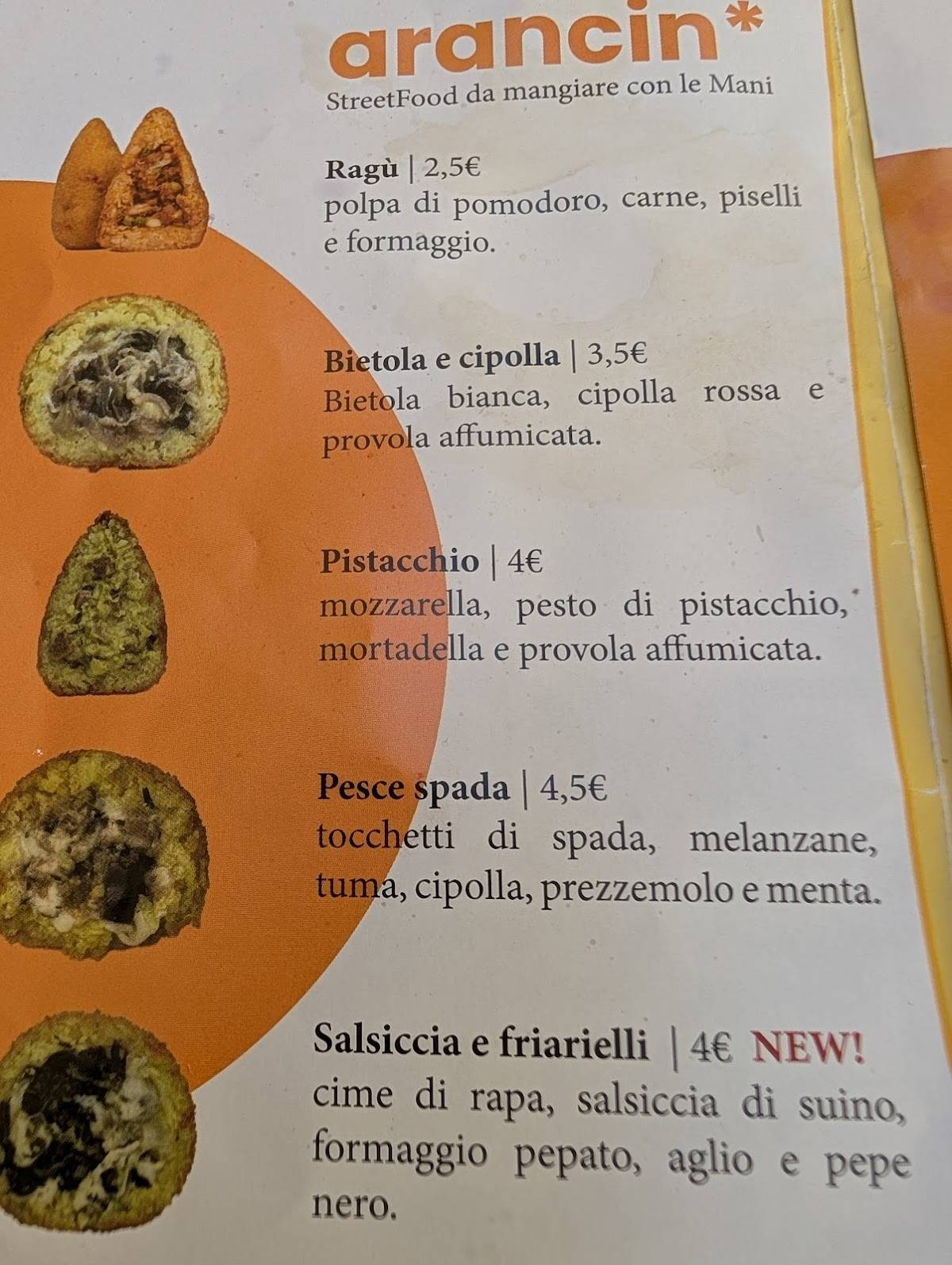 Menu di Pinsé / traditional street food 