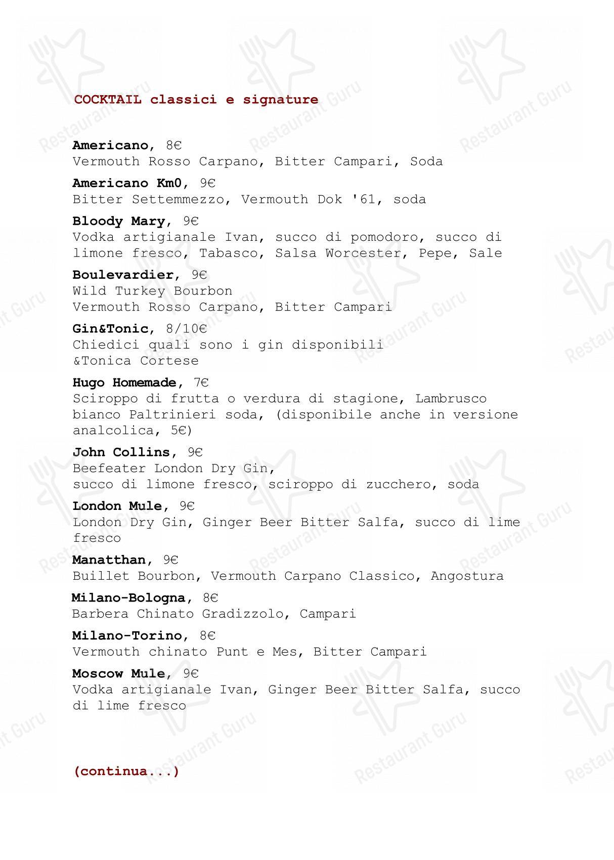 Menu di Camera A Sud - Menu