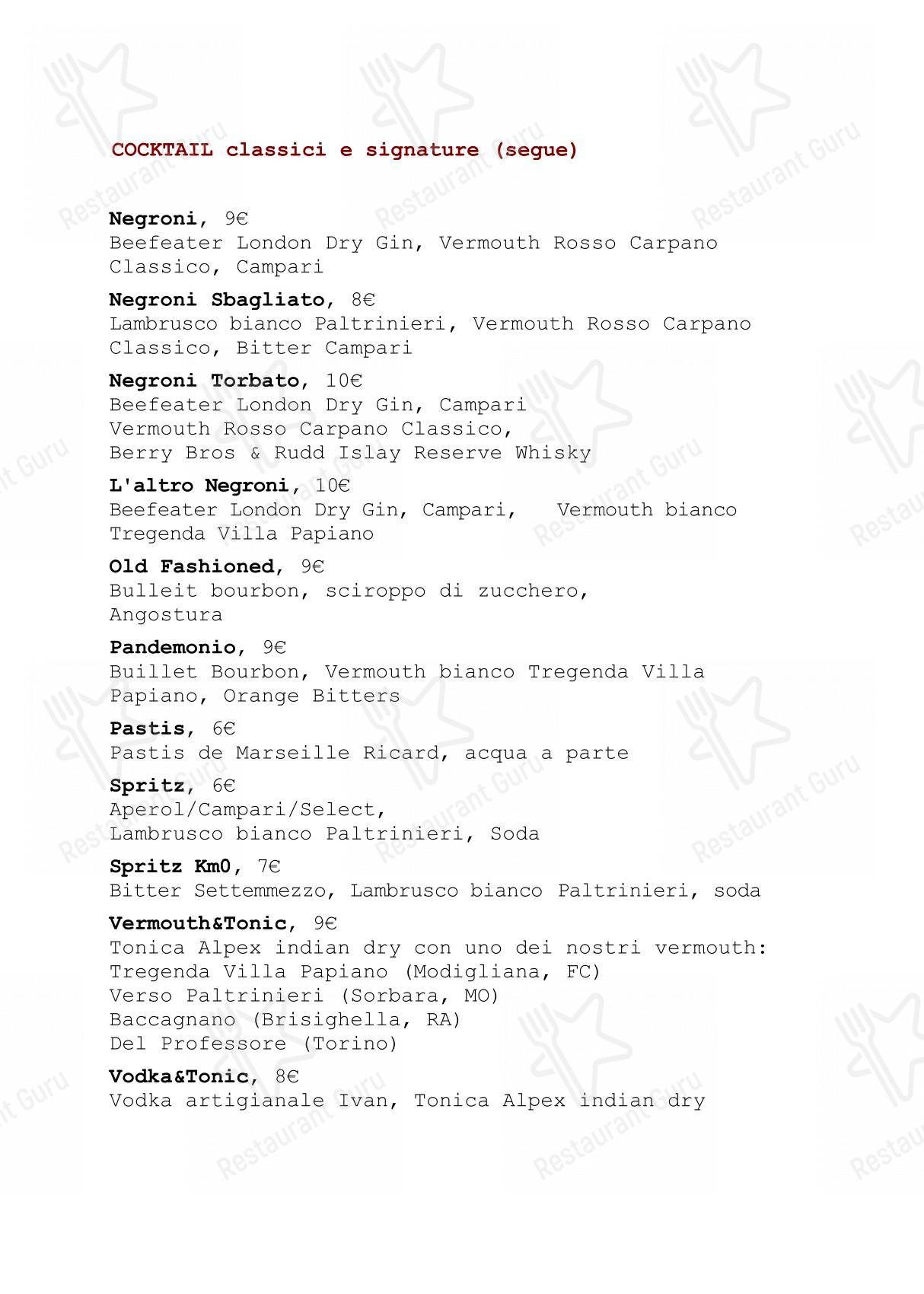 Menu per Camera A Sud in Bologna