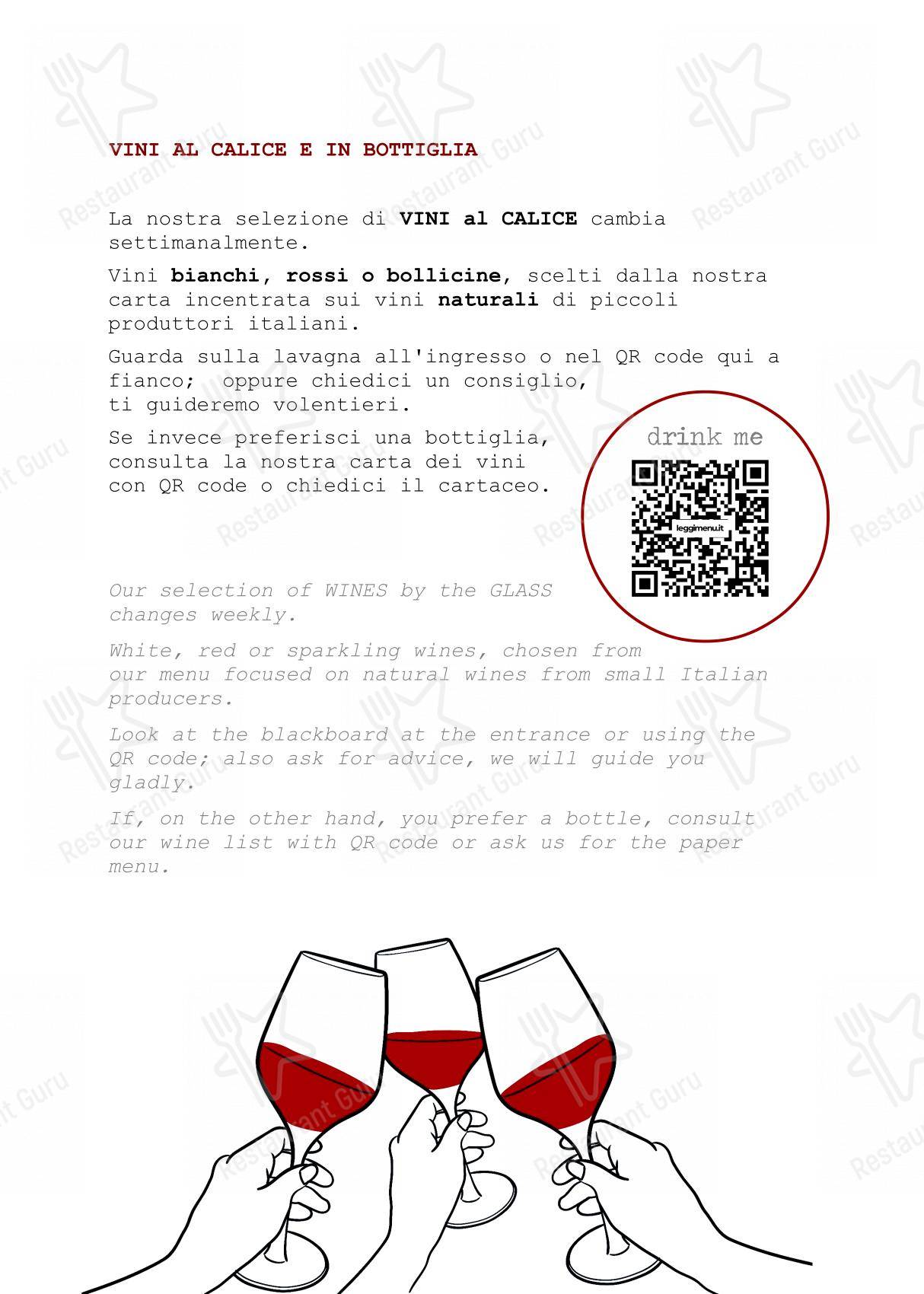 Menu per Camera A Sud in Bologna