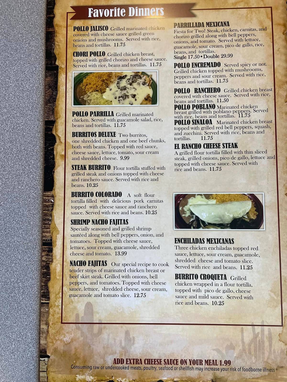 Menu at El Rancho restaurant, Camp Point, 124 E State St