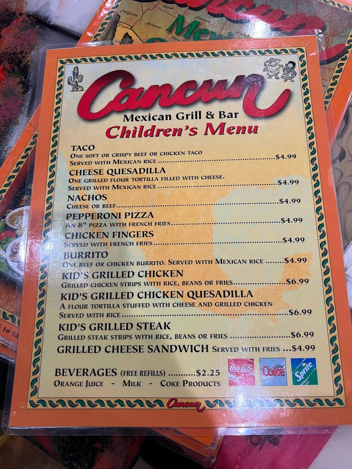 Menu at Cancun Mexican Grill & Bar, Sevierville