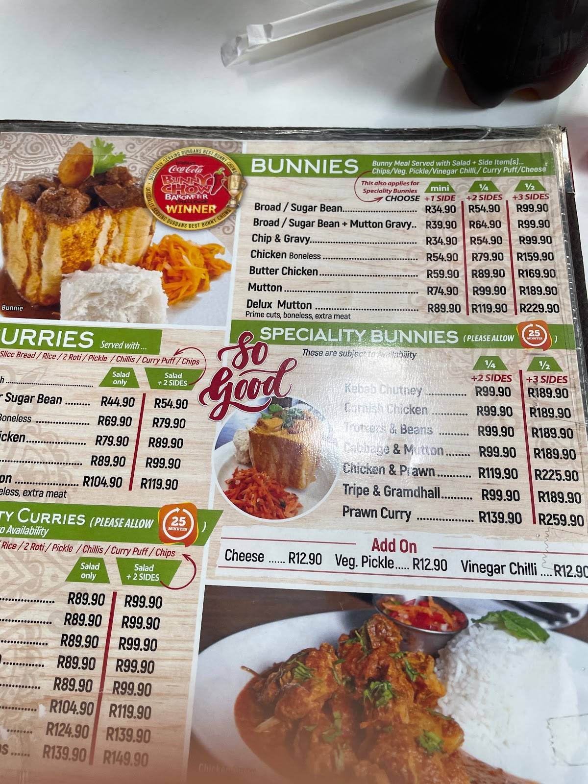 Menu at CaneCutters Umhlanga restaurant, Durban, 70 Horizon Views