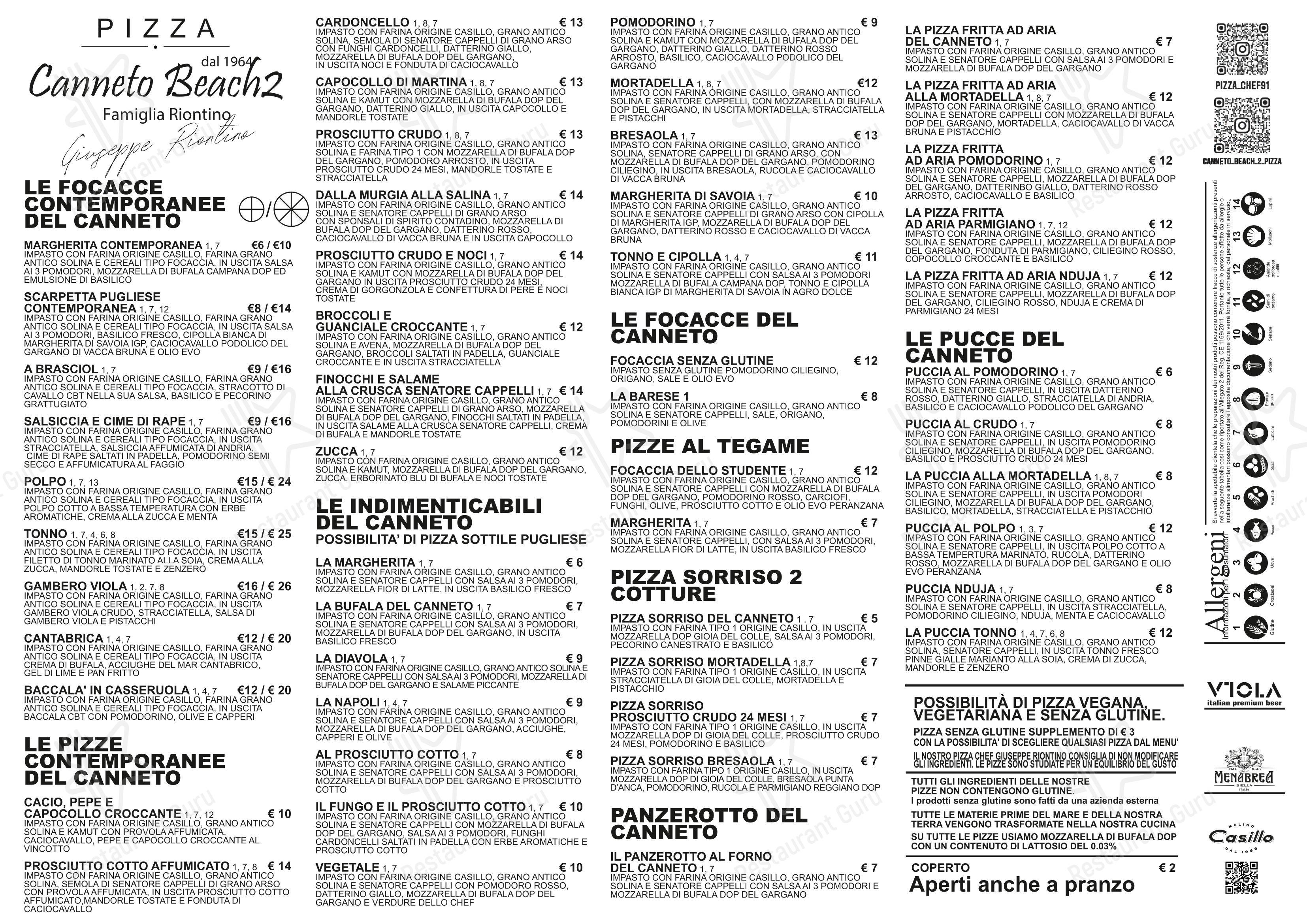 Menu per Canneto Beach 2 Pizza ristorante