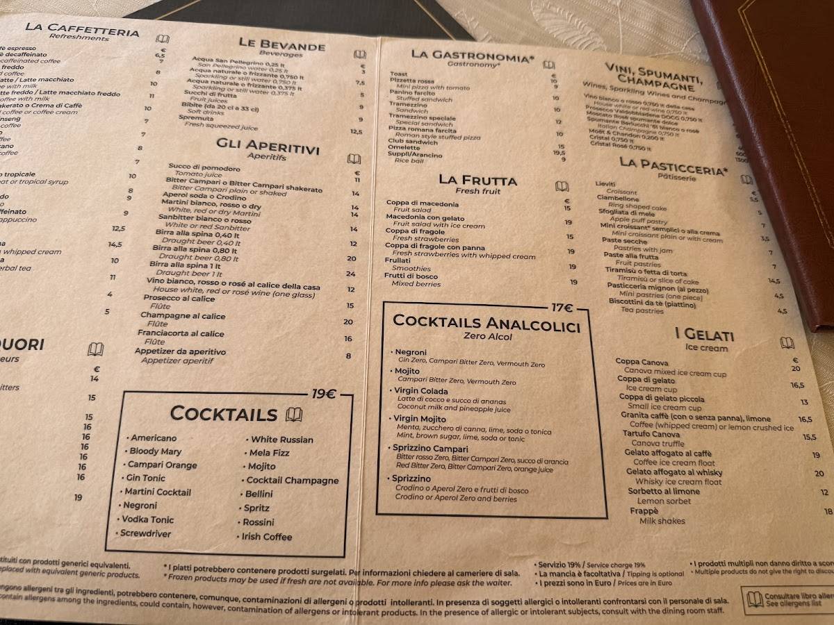 Menu di Canova Piazza del Popolo 