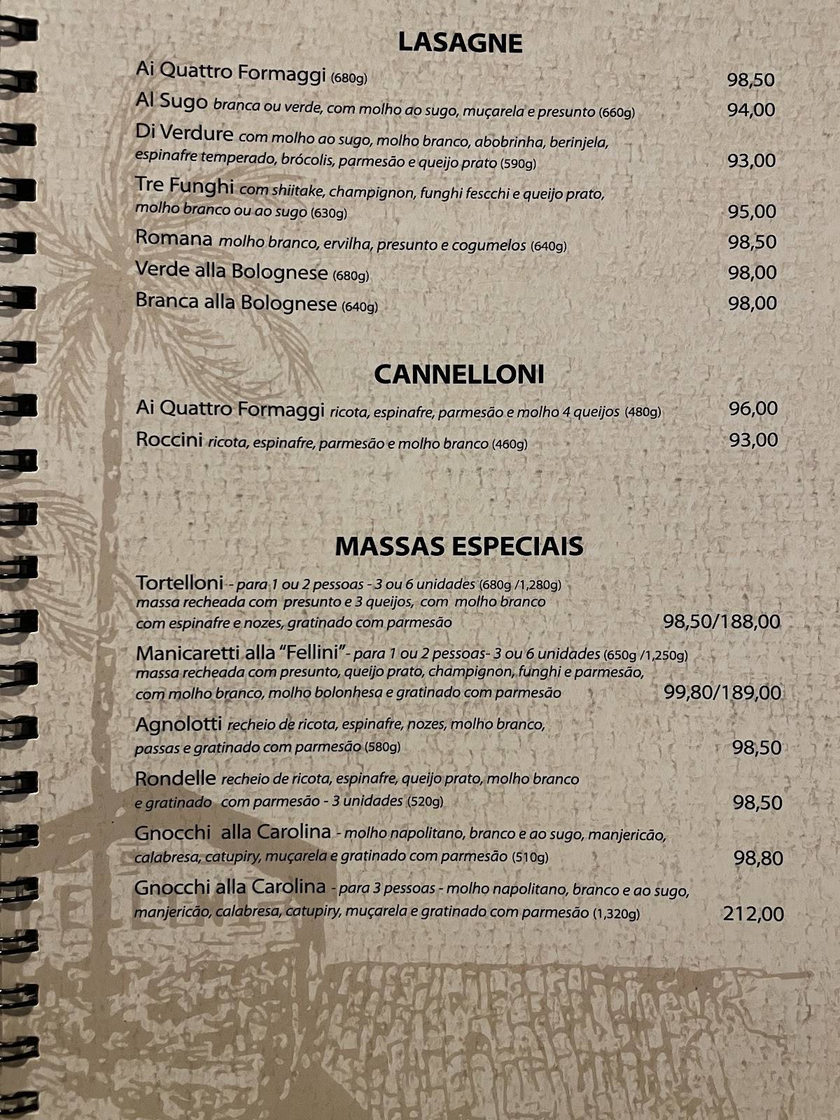Cantina Fellini cardápio