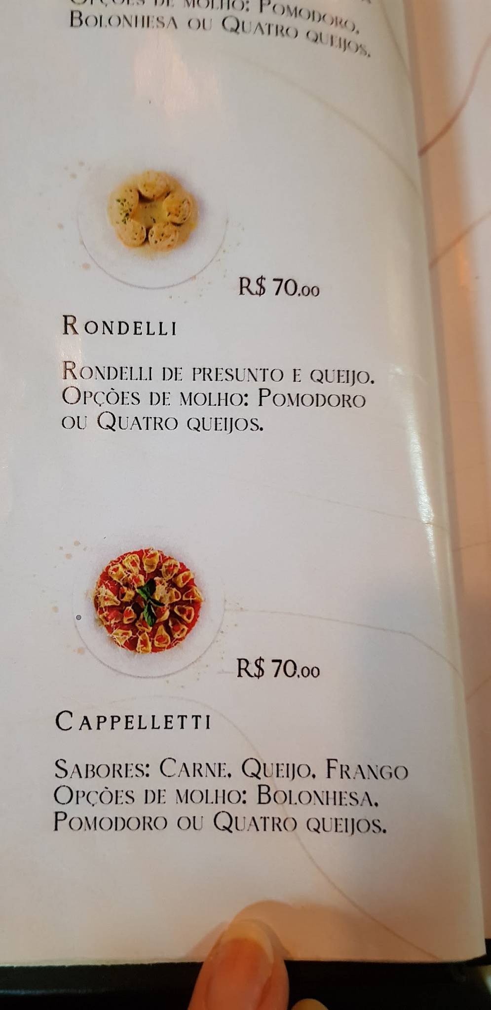 Cantina Piovanelli cardápio