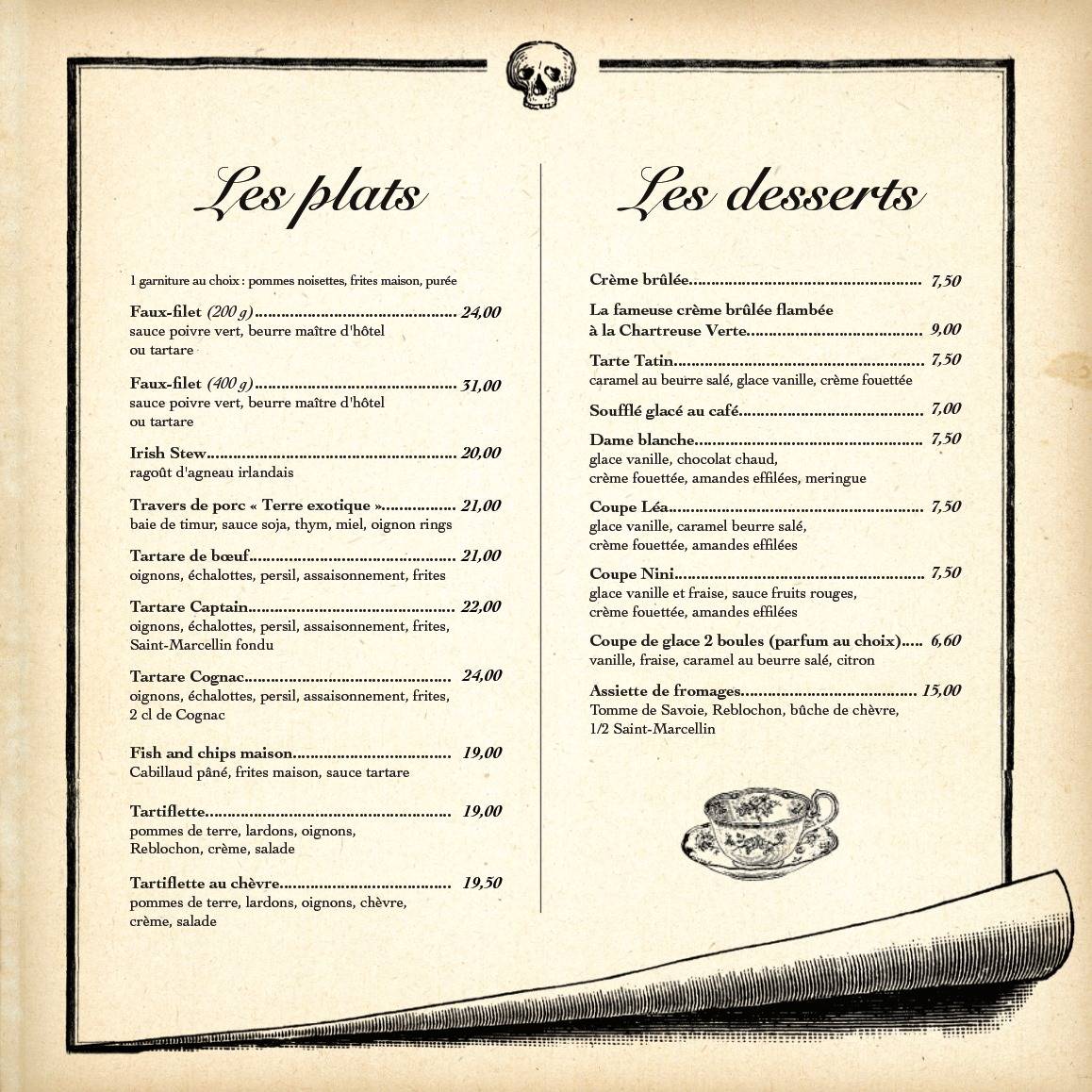 Menu de Captain Pub