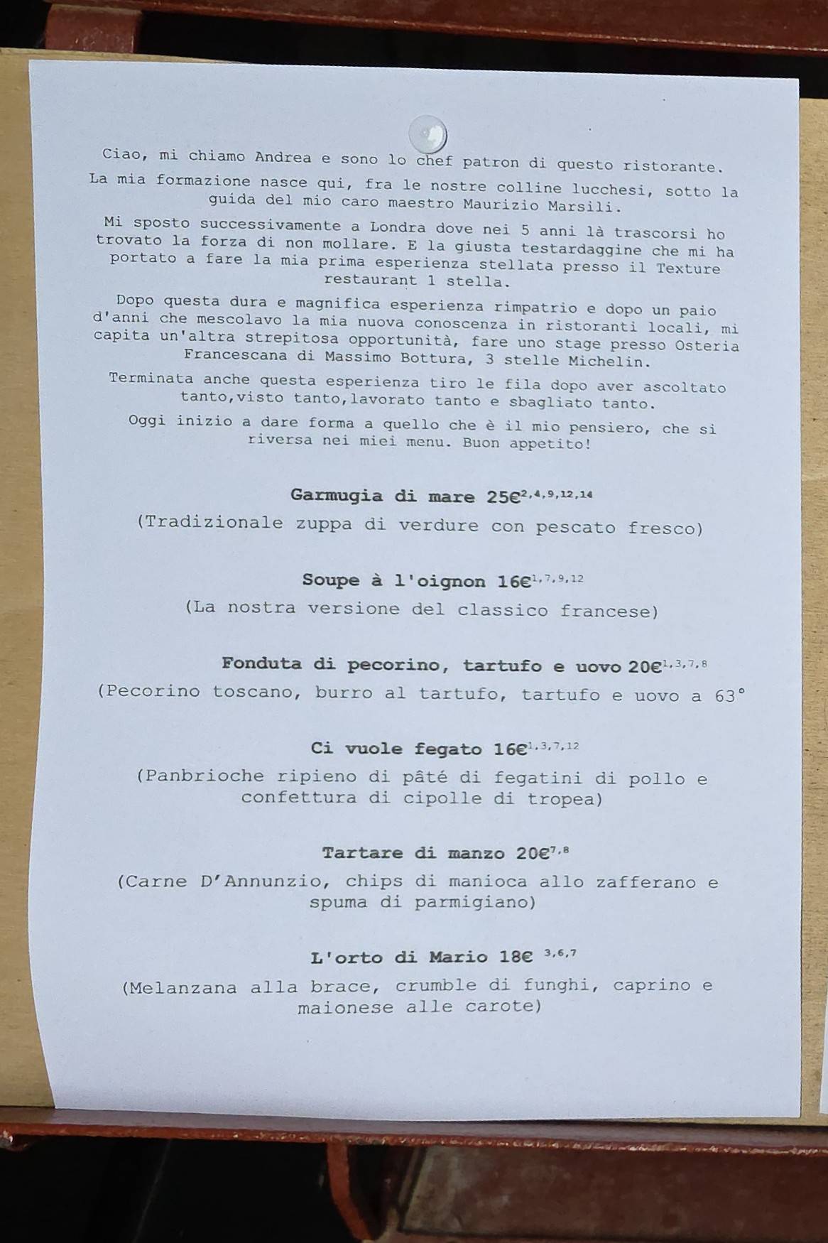 Menu di Carbone 