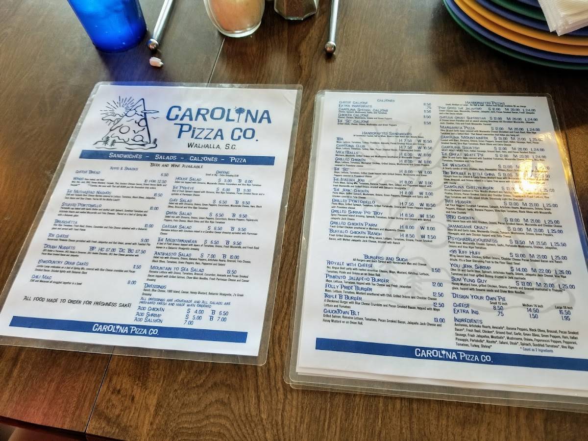 Menu at Carolina Pizza Company pizzeria, Walhalla